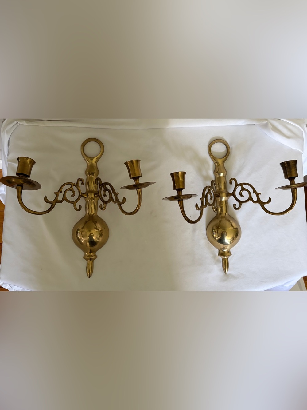 Vintage 1994 Brass Wall Sconce Candle Holders Pair Korea Ornate Double Arm 11”